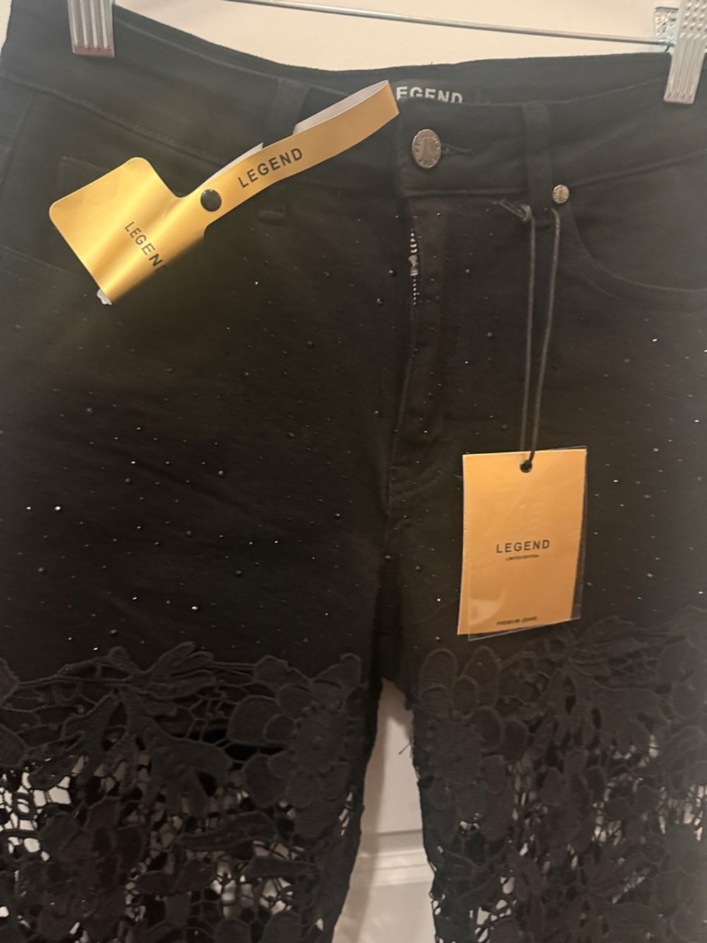Black Lace Panel Jeans for Women - Picture 17 of 17